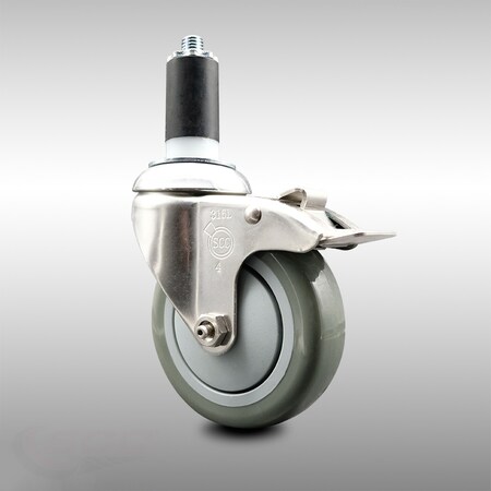 Service Caster 4 Inch 316SS Gray Poly Swivel 1-1/4 Inch Expanding Stem Caster Lock Brake SCC SCC-SS316TTLEX20S414-PPUB-114